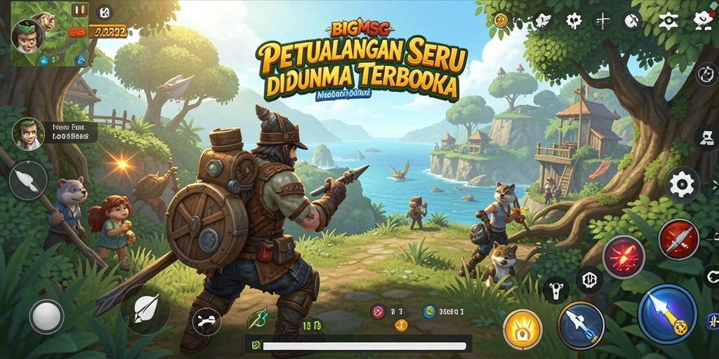Screenshot utama BIGMSG menunjukkan aksi seru dalam dunia terbuka.