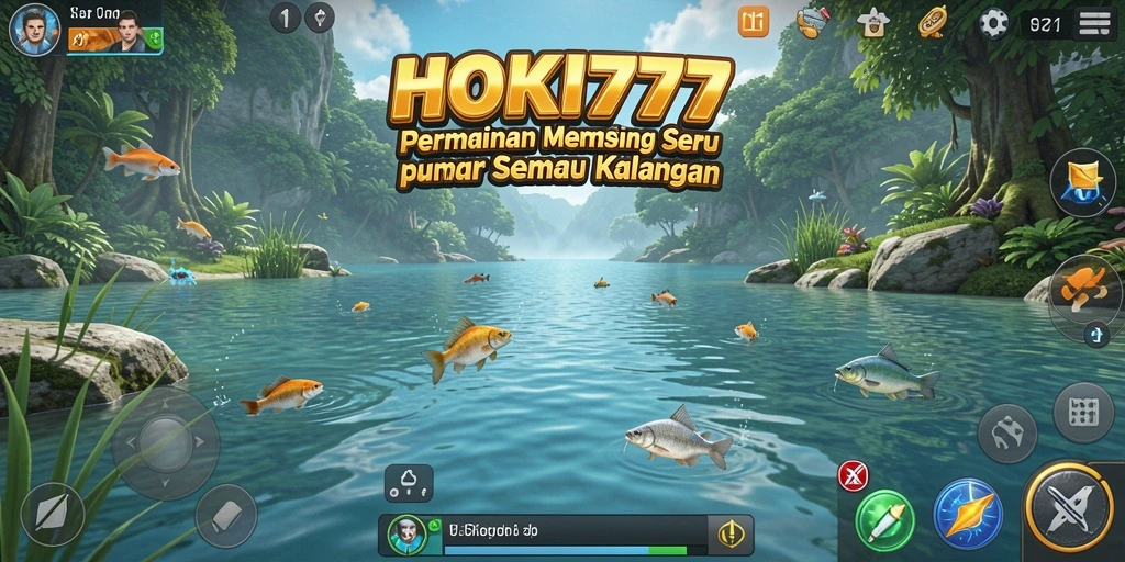 Tampilan gameplay menarik HOKI777 saat memancing ikan.