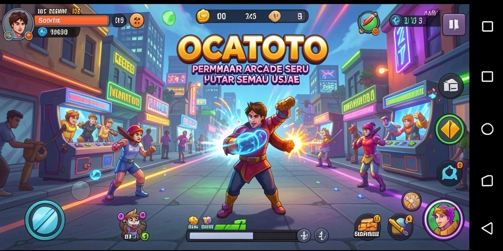 Tampilan gamers yang asyik bermain OCATOTO dengan suasana penuh warna.