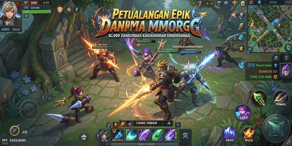 Screenshot dari gameplay menarik di SL999 menunjukkan pertempuran epik MMORPG.