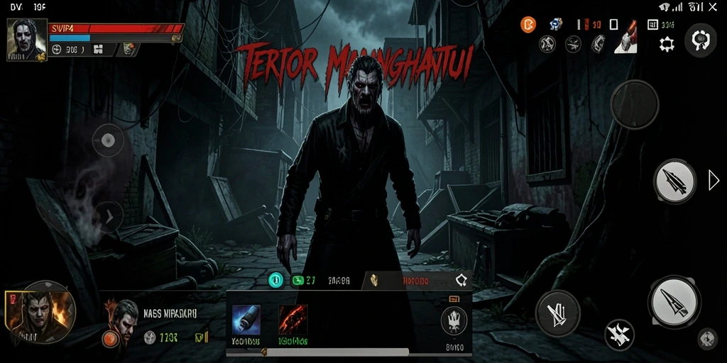 Screenshot gameplay SVIP4 menampilkan suasana horror yang mencekam.