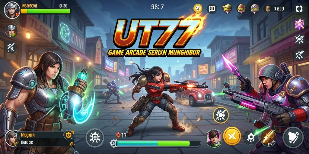 Tampilan gameplay Arcade dinamis dan penuh warna dari UT77.